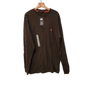 US Polo Association Thermal Top 1/4 Button Long Sleeve Mens XXL Dark Olive NEW